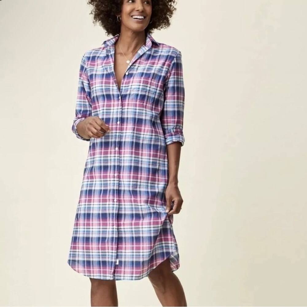 NWT Grayson The Hero Midi Dress in Pink & Navy Multicolored Plaid Size Medium